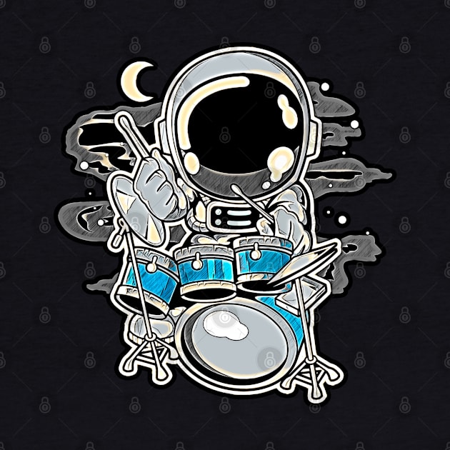 Astronaut Drummer • Funny And Cool Sci-Fi Cartoon Drawing Design Great For Anyone That Loves Astronomy Art by TeesHood